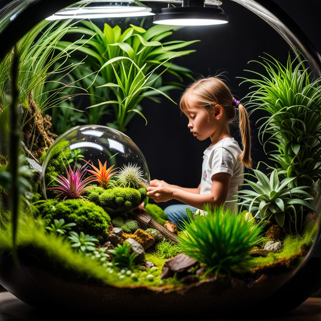 Girl Caring for Hyperdetailed Terrarium Masterpiece