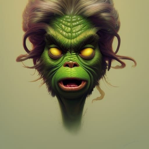 Cronenberg Grinch Portrait in Hyperdetailed Style
