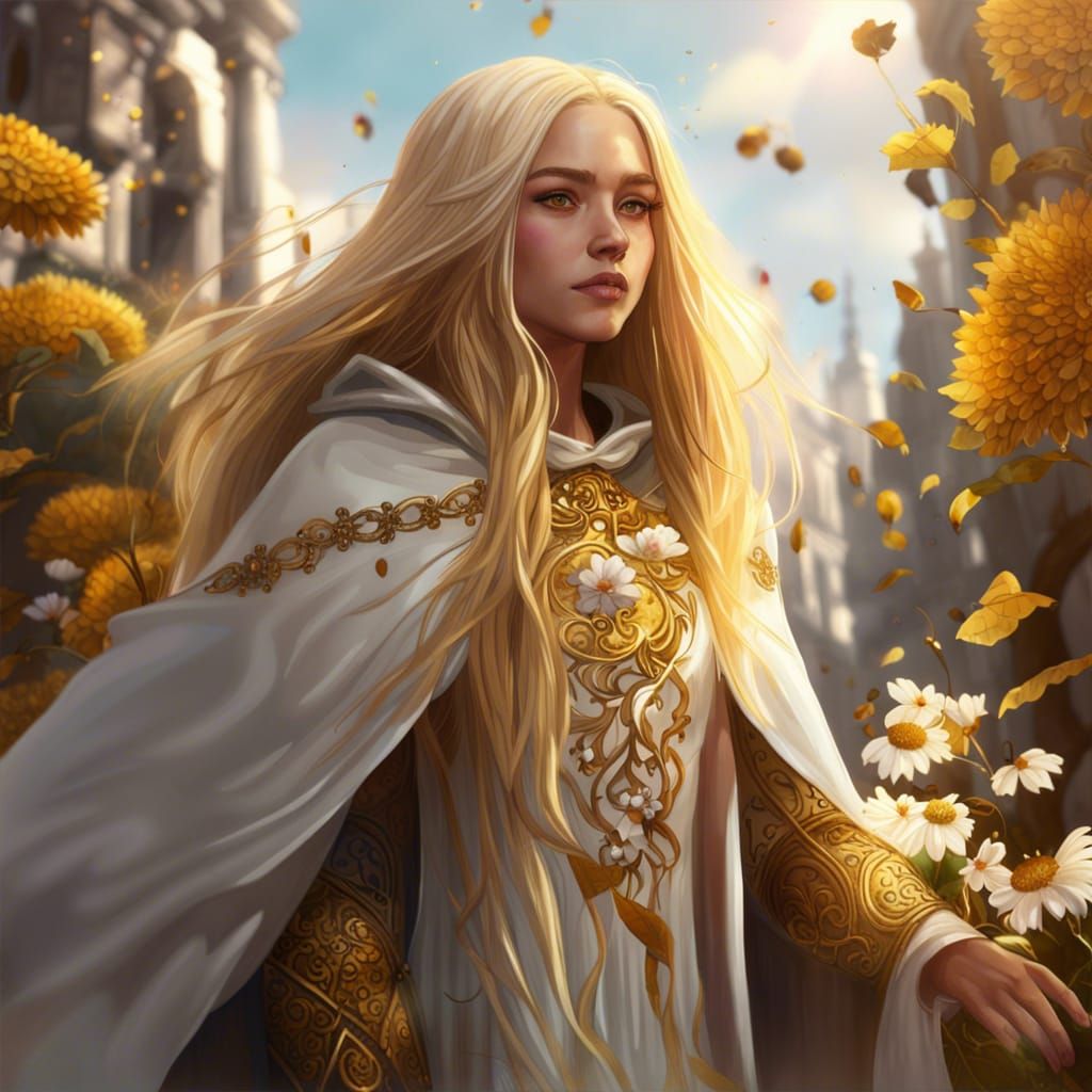 Golden-Haired Girl in Cloak: Fantasy Art