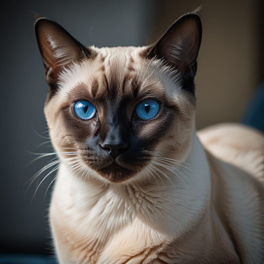 Siamese Cat's Sapphire Gaze in Cinematic Lighting