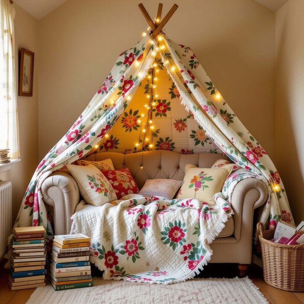 Cozy Blanket Fort in Children's Illustration Style