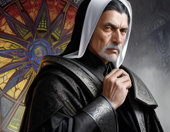 Cyberpunk Cyborg in Surreal Monastery Garden