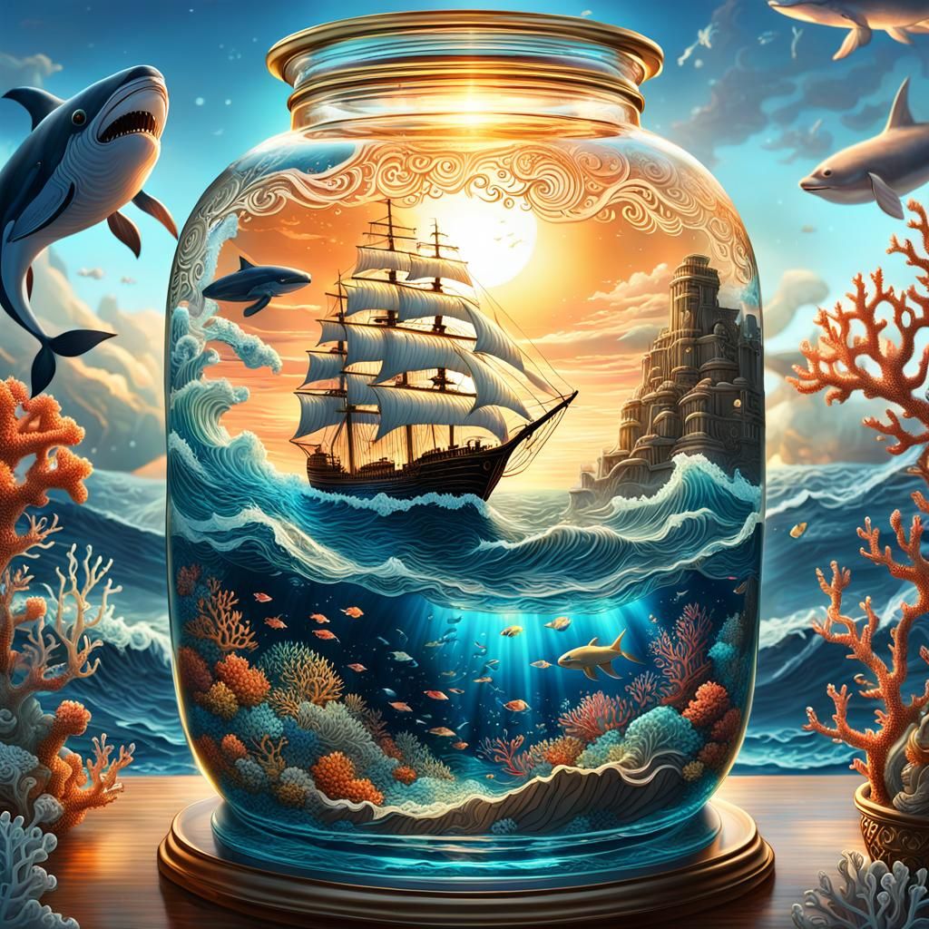 Glowing Jar: Seascape and Underwater Fantasy Art
