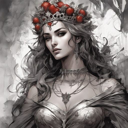 Gothic Strawberry Queen Portrait in Splash Art Style