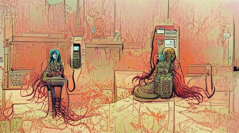 Eerie Figure Beside Telephone with Heartbeat
