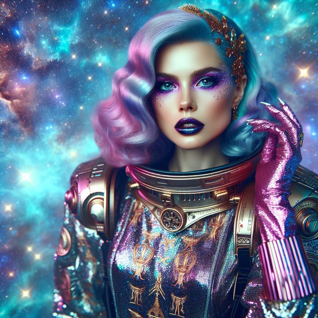 Glamorous Goth Astronaut in Retro Sci-Fi Style