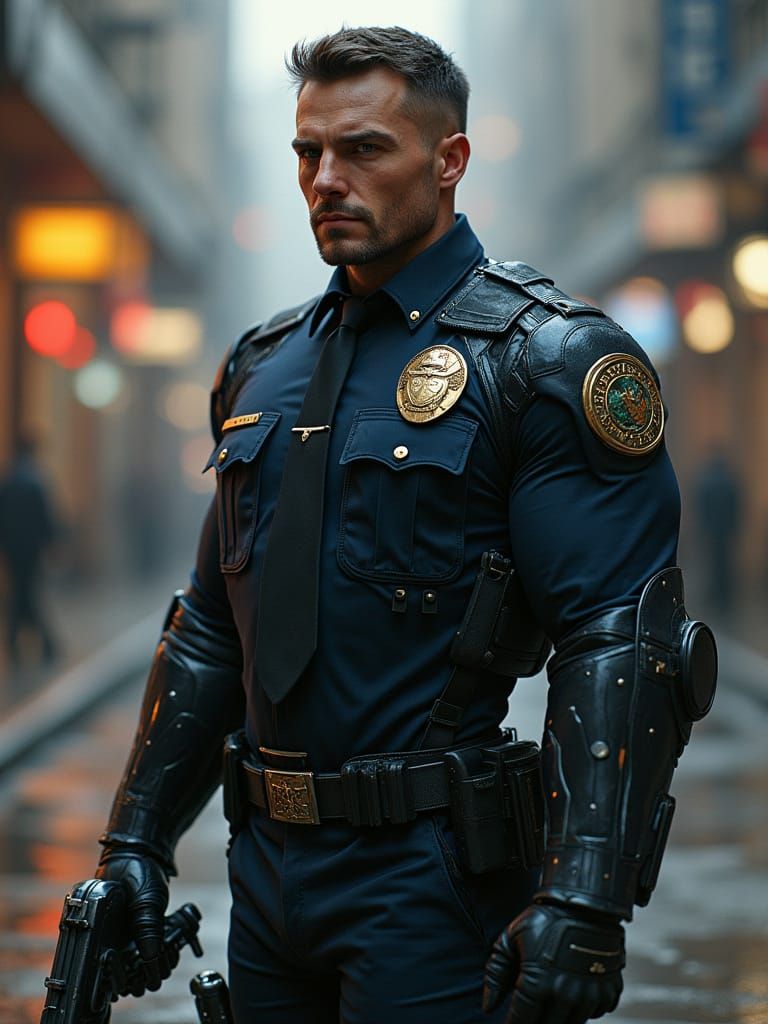 Cyborg Tactical Agent in Industrial Futurism Style