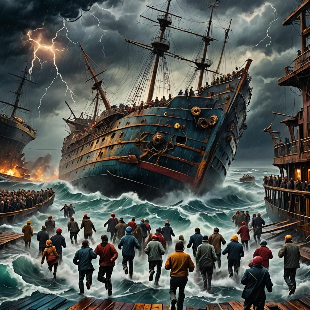 Chaotic Escape: Sinking Ship in Surrealist Painting