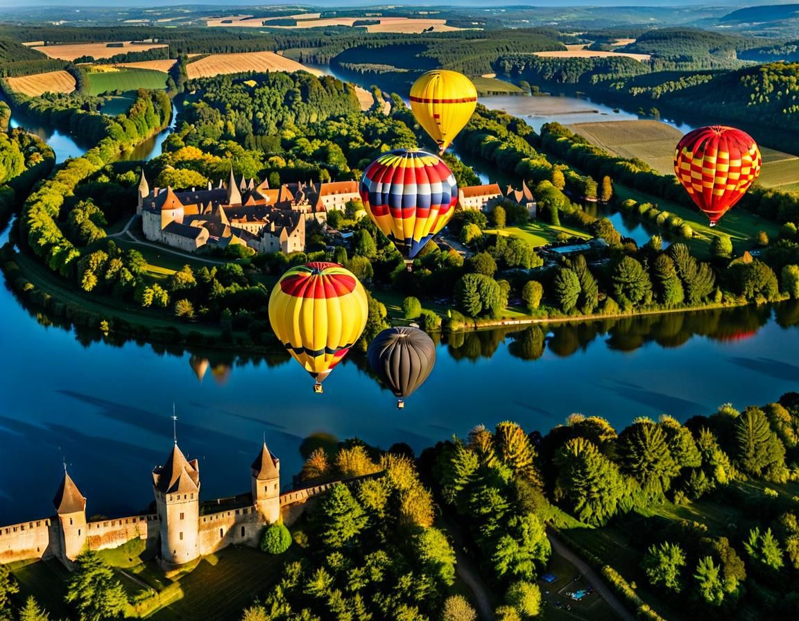 Hot Air Balloons Over Dordogne River Valley