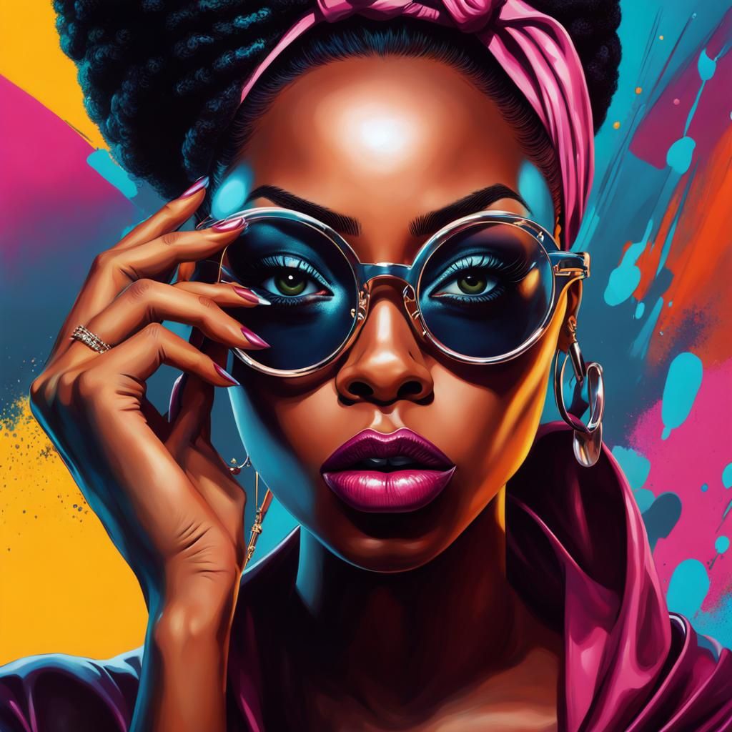 Inquisitive Woman in Retropunk Pop Art Style