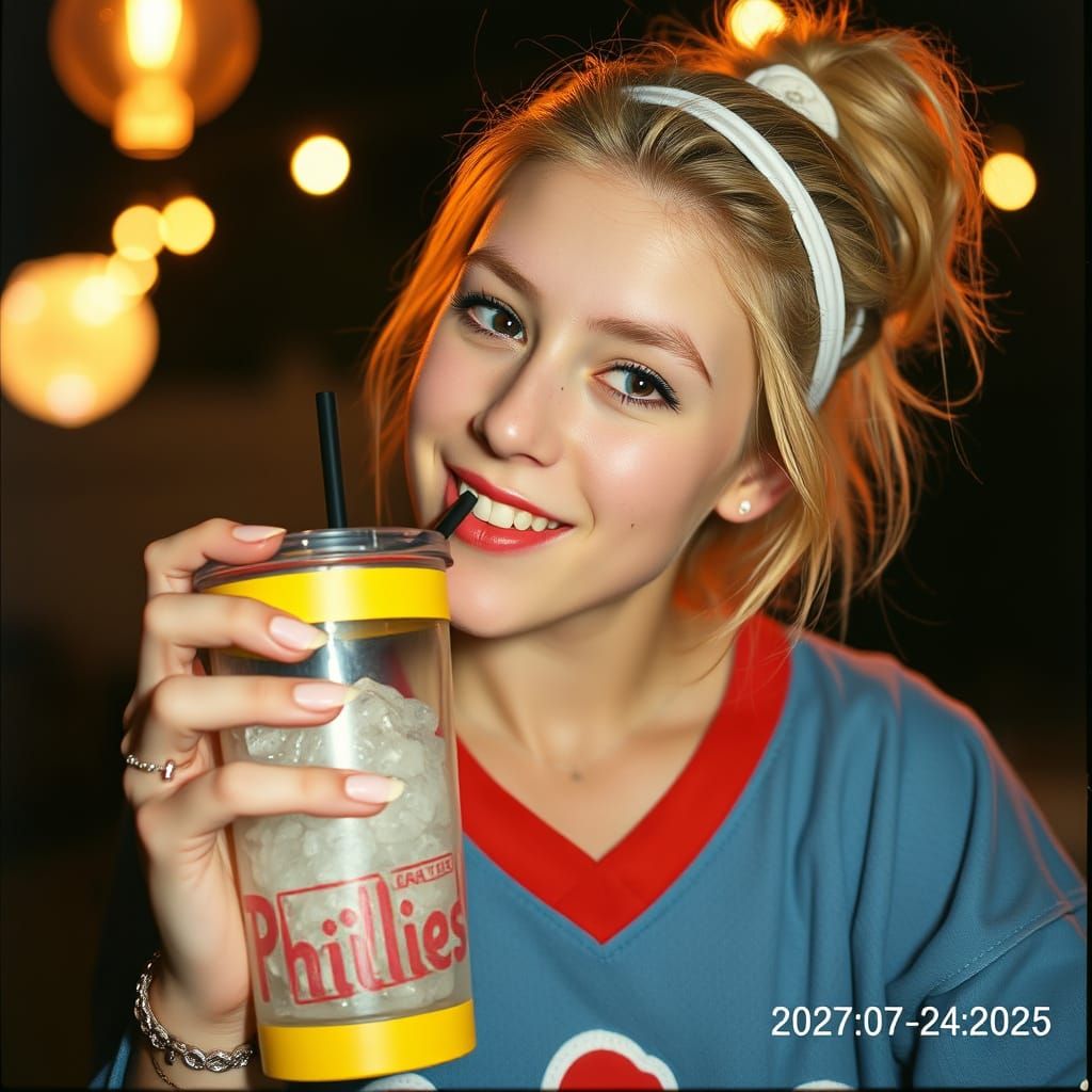 Candid Night Photo of Young Woman with Disposable Camera