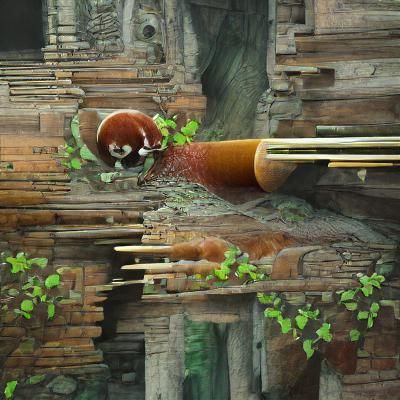 Red Panda Eating Bamboo in Matte Painting Style
