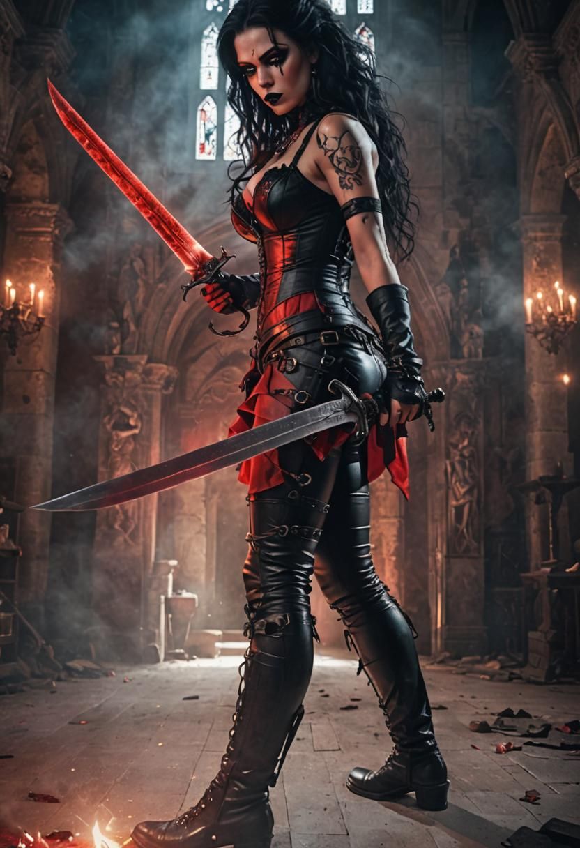 Heroic Fantasy Assassin in Cursed Church, Chiaroscuro Style