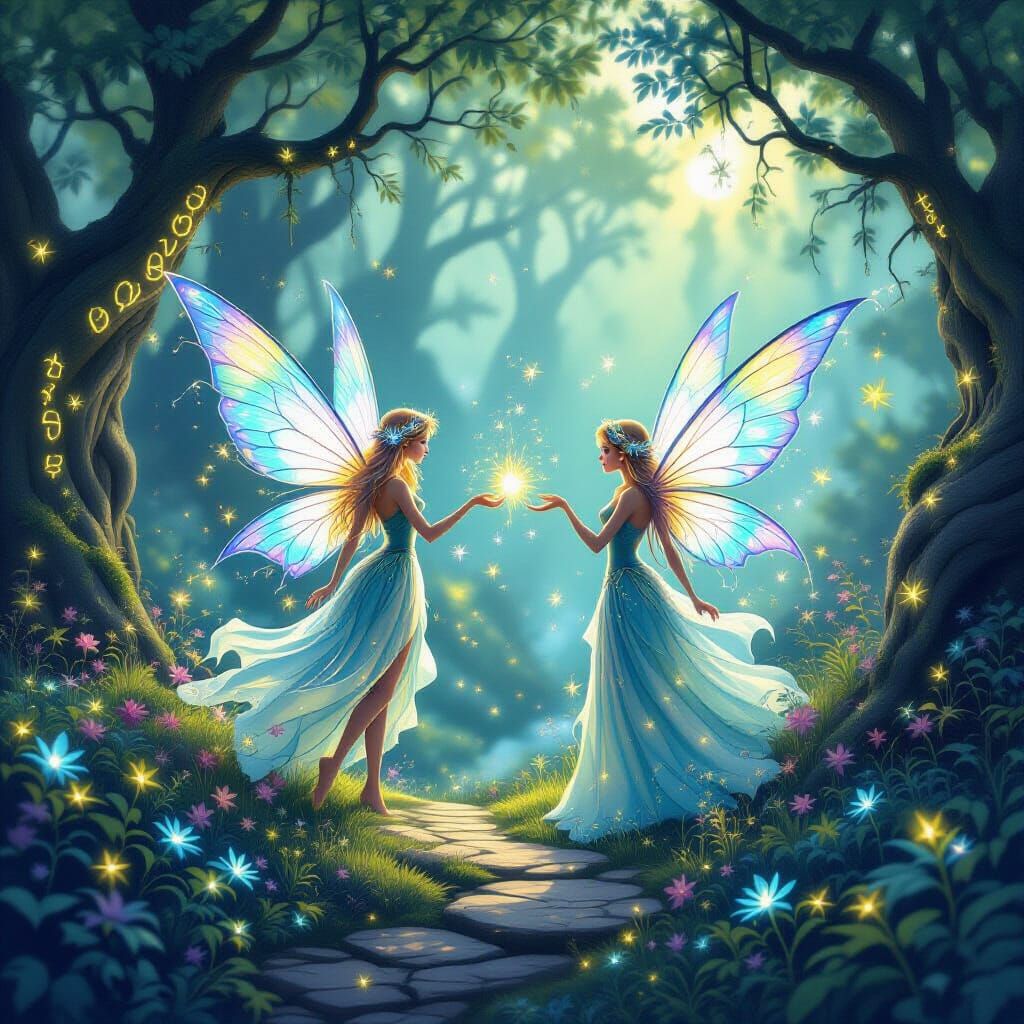 Whimsical Fairy Land Aglow with Bioluminescent Flora and Eth...