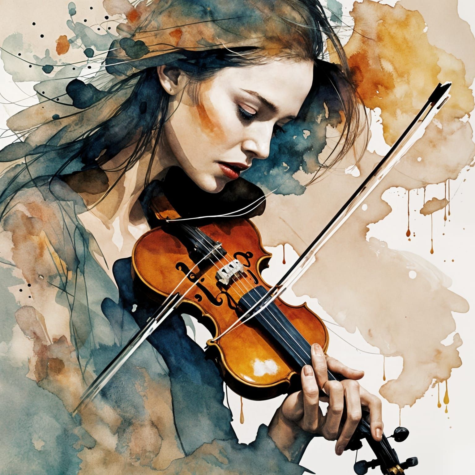 Confident Violinist in Dreamy Studio Ghibli Watercolor