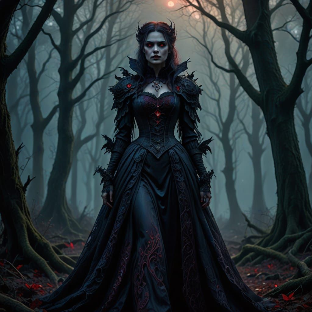 Gothic Vampire Goddess Emerges from Dawn's Hush