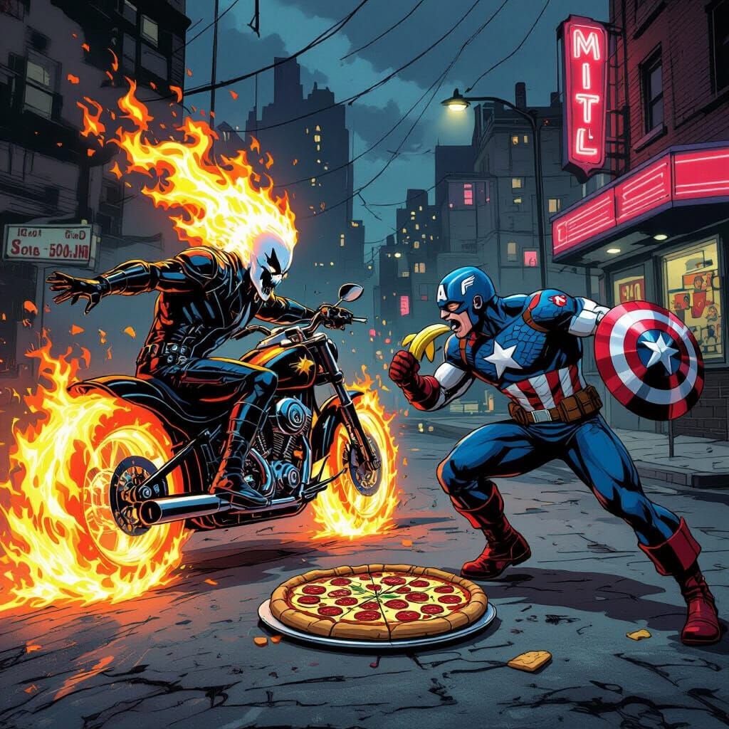 Ghost Rider vs Captain America Comic Art