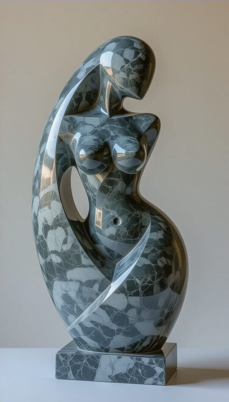 Abstract Stone Sculpture of a Woman in Cinematic Style