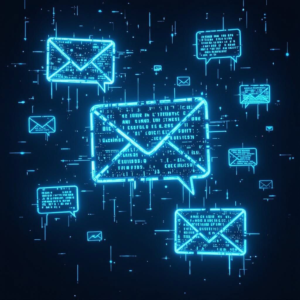 Ominous Glowing Text Messages in Digital Void