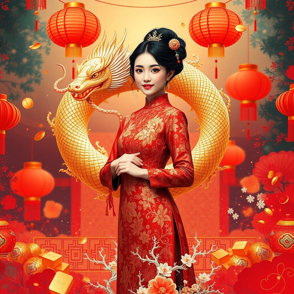 Stunning Chinese New Year Celebration in Vibrant Red and Gol...