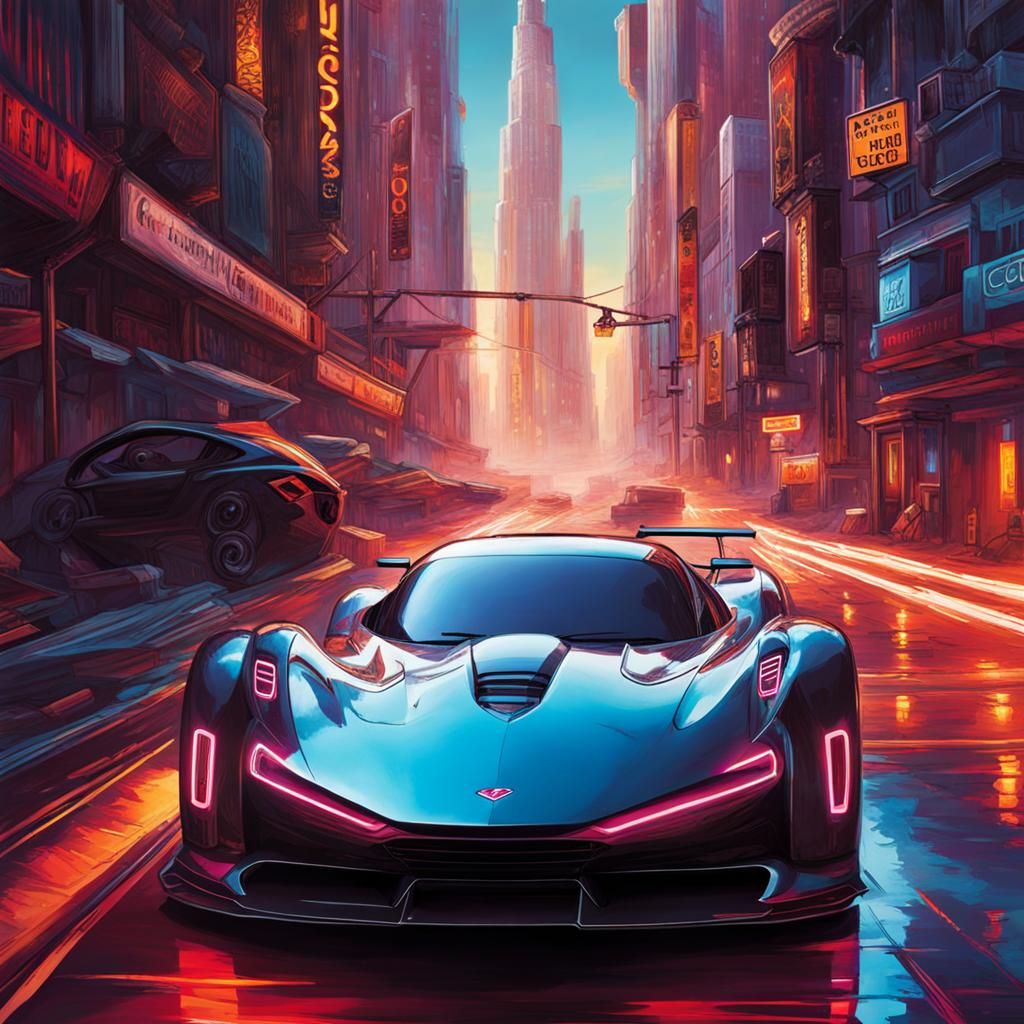 Cyberpunk Racing Car with Ocean View