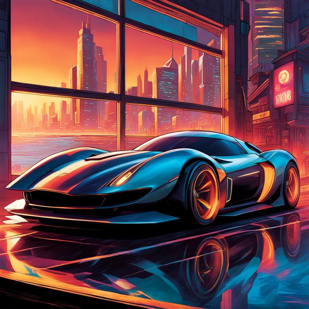 Cyberpunk Racer with Ocean View, Comic Book Art