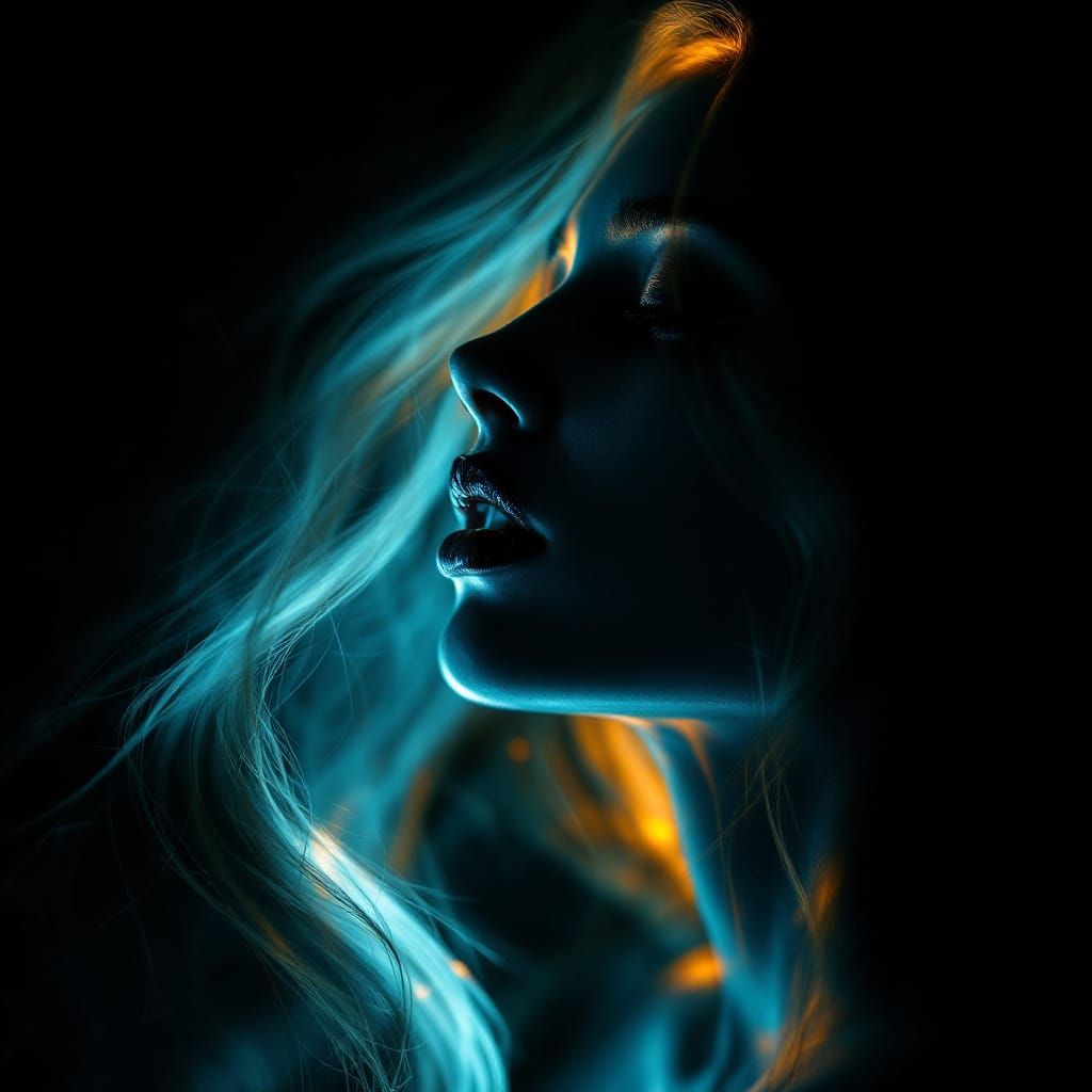 Mysterious Noir Portrait with Cyan Highlights