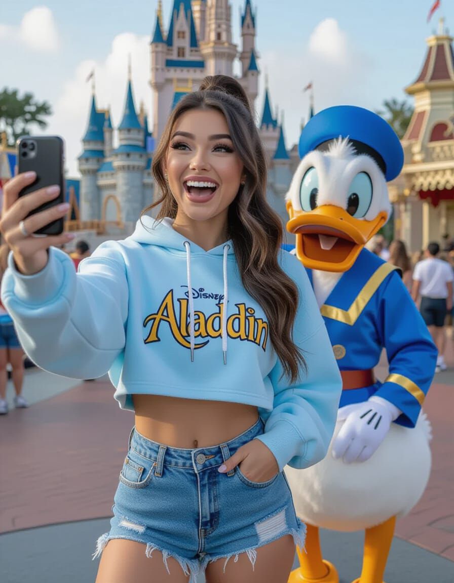 Aladdin Fan Laughs With Donald Duck at Disney World