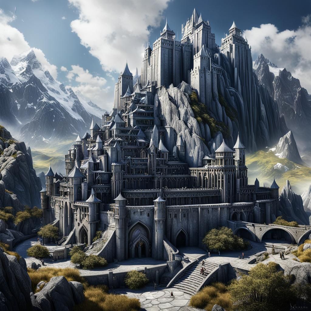 Minas Tirith Besieged: Orc Invasion in Matte Painting Style