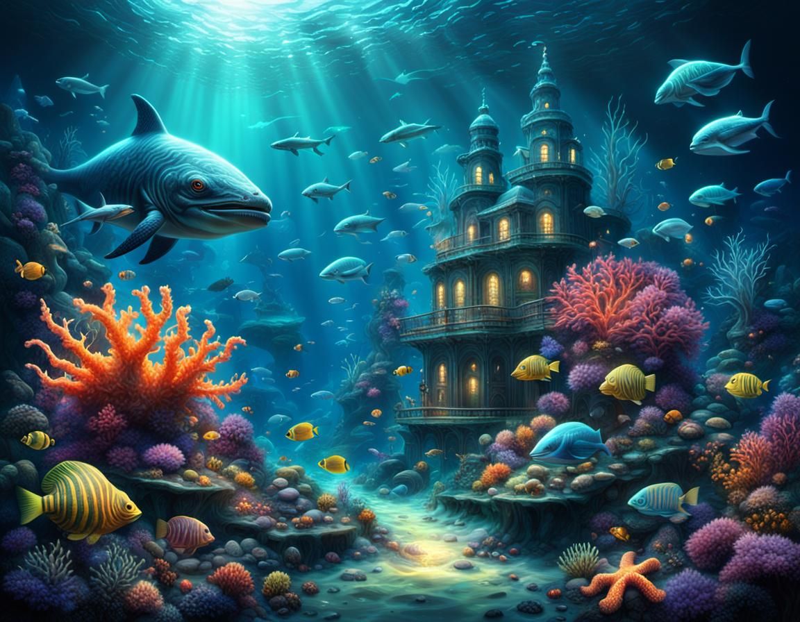 Glowing Sea Creatures in a Digital Painting