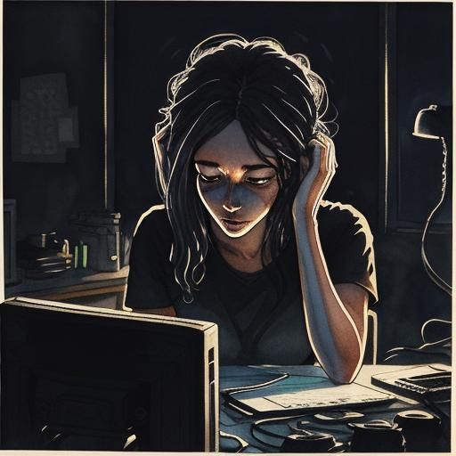 Girl's All-Nighter: Watercolor Comic Art of Burnout