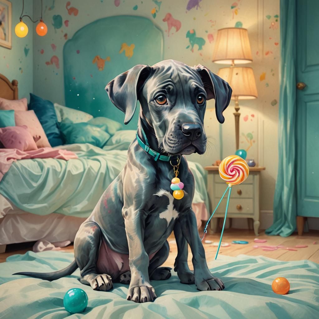 Cute Great Dane Monster with Lollipop