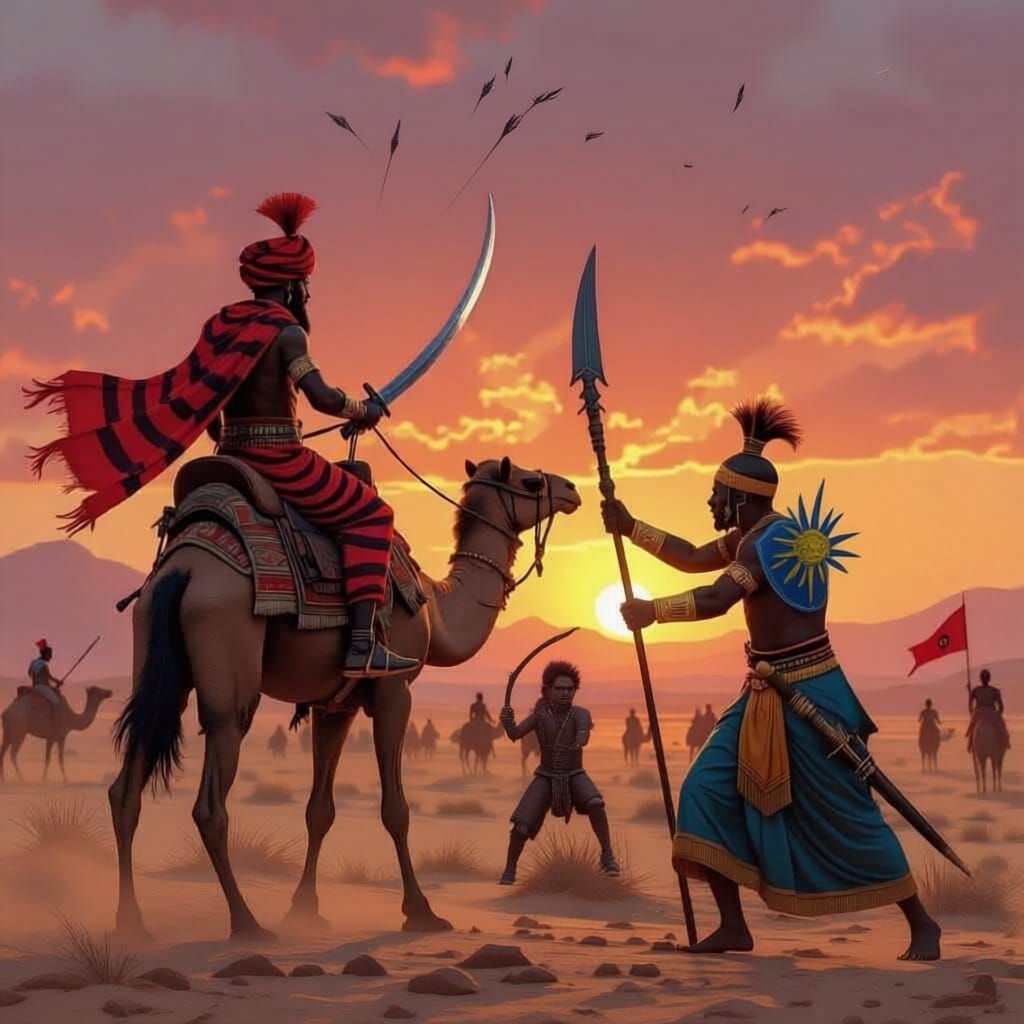 Hyper-Realistic Fantasy Battle Scene: Near-Harad Warrior vs....