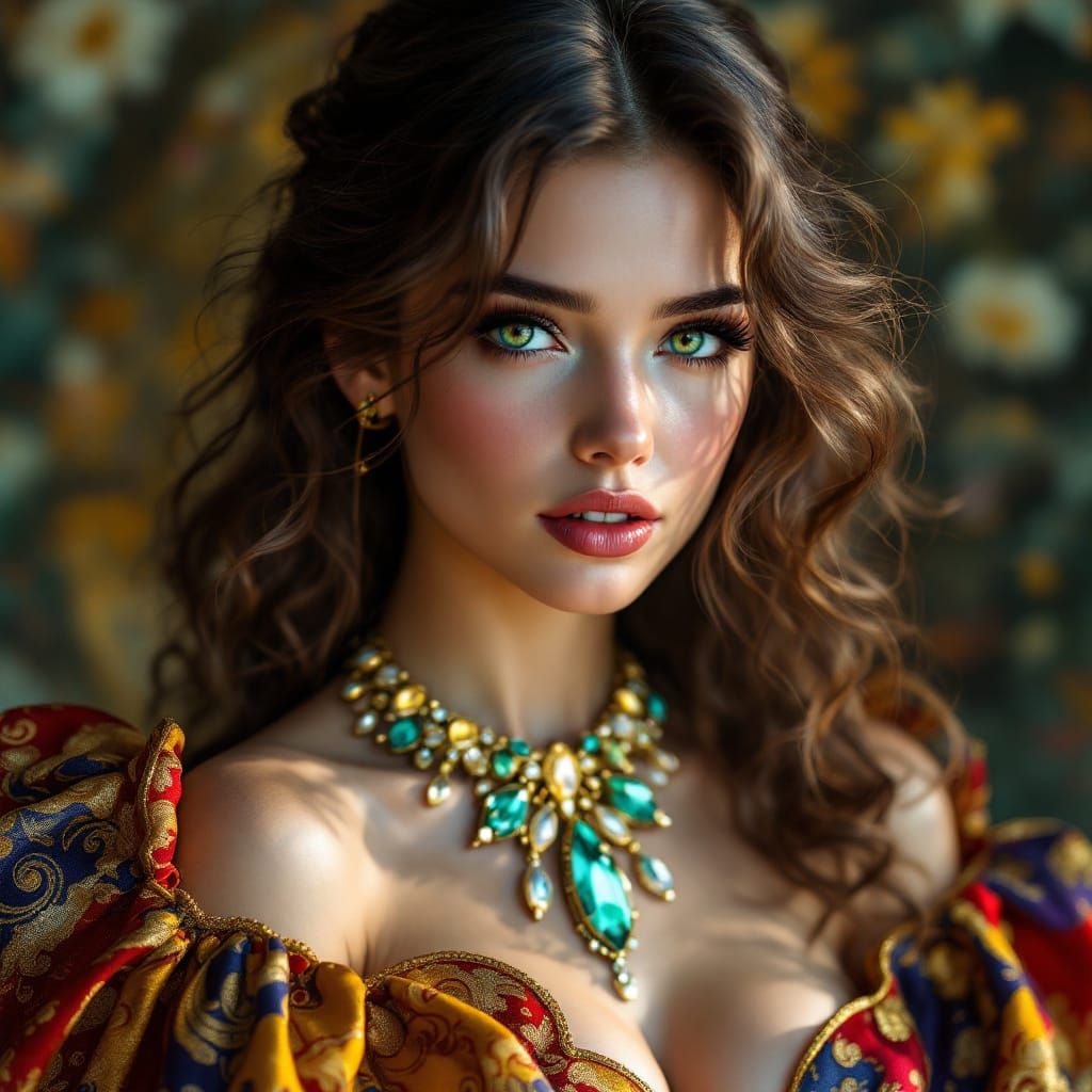 Vibrant Portrait of Woman in Art Nouveau Style