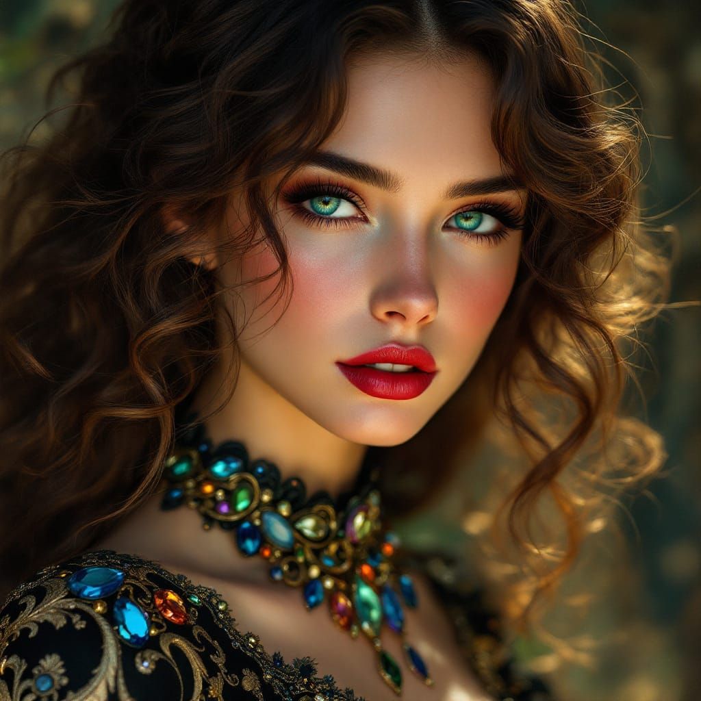 Luminous Digital Portrait with Art Nouveau Flair