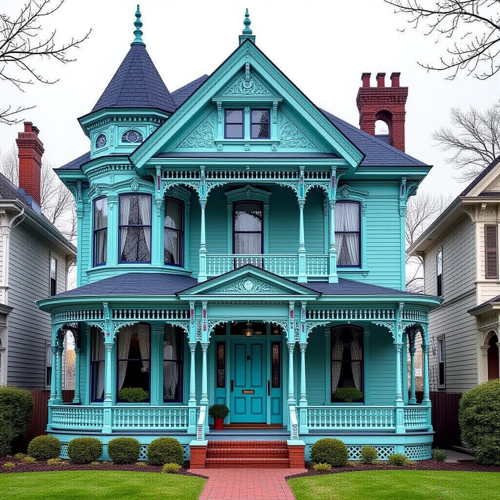 Victorian House with Peacock Blue Trim
