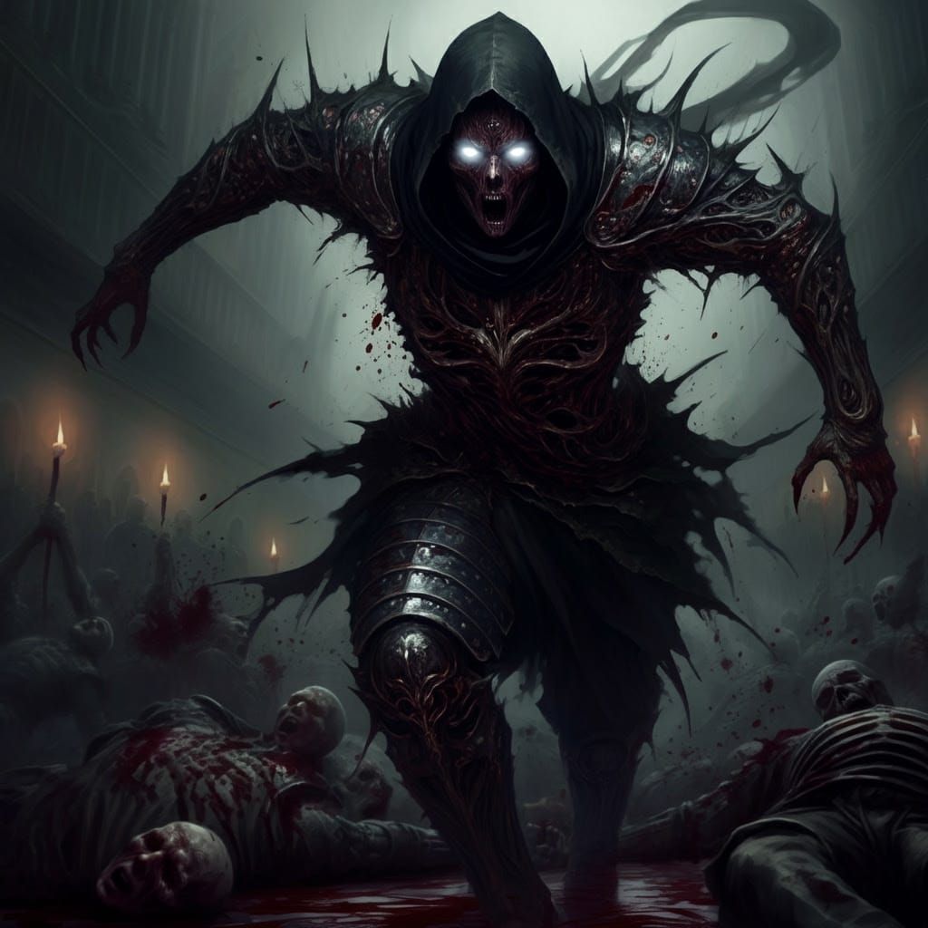 Dark Samurai with Twisted, Organic Armor Charges Forward