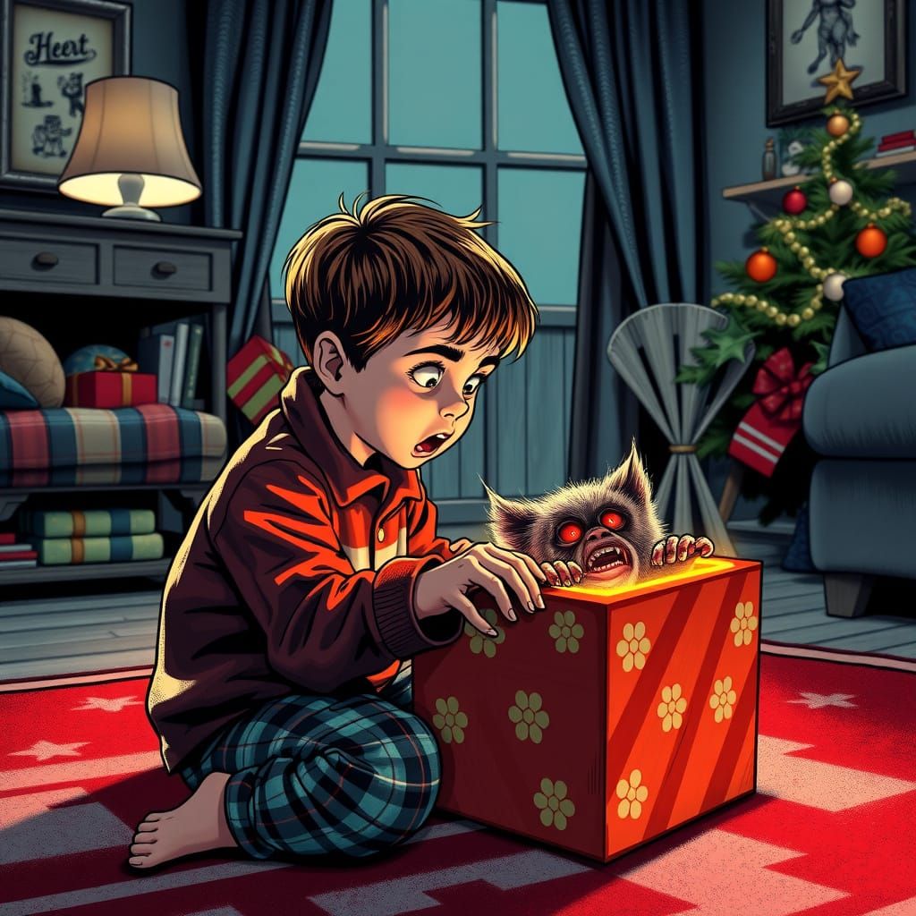 Boy's Terrified Shock at Christmas Gift Monster