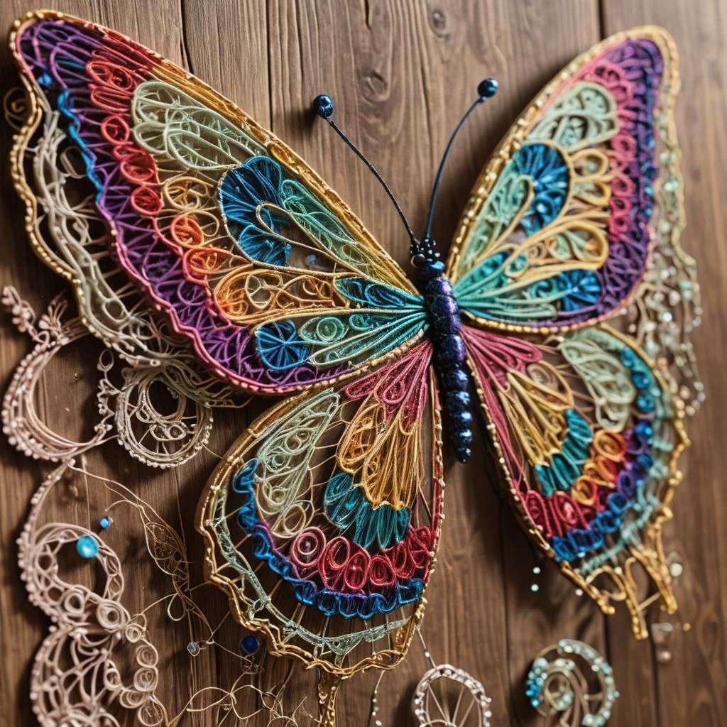 Vibrant String Art Butterfly in Kaleidoscope Colors