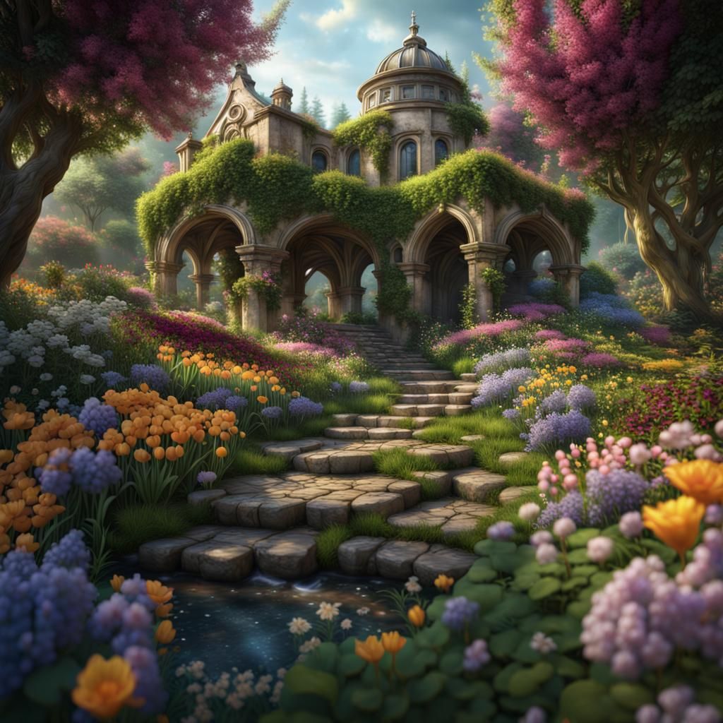 Floral Cornucopia in Lush Spring Garden