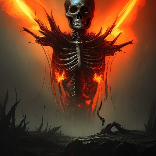Hyperdetailed Skeleton with Flaming Eyes in Dark Fantasy Sty...
