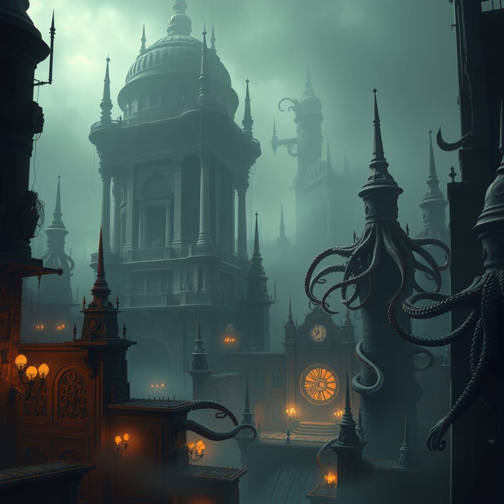 Eldritch Horror Landscape in Biomechanical Style