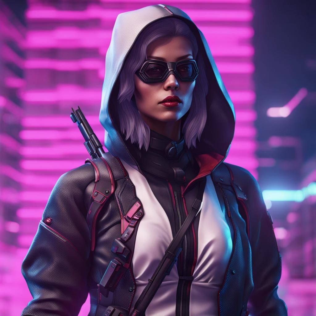 Female Assassin in Vaporwave Aesthetic