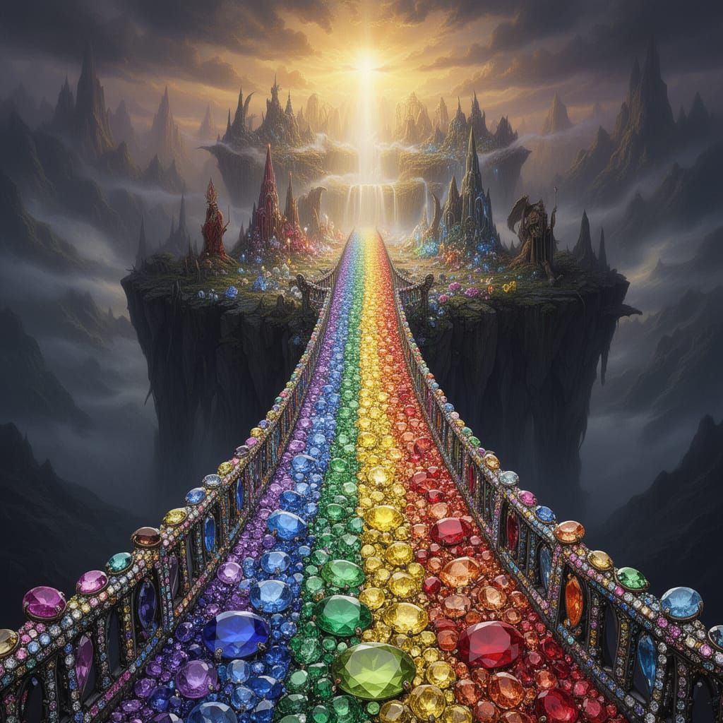Radiant Rainbow Bridge of Jewels in High Fantasy Style