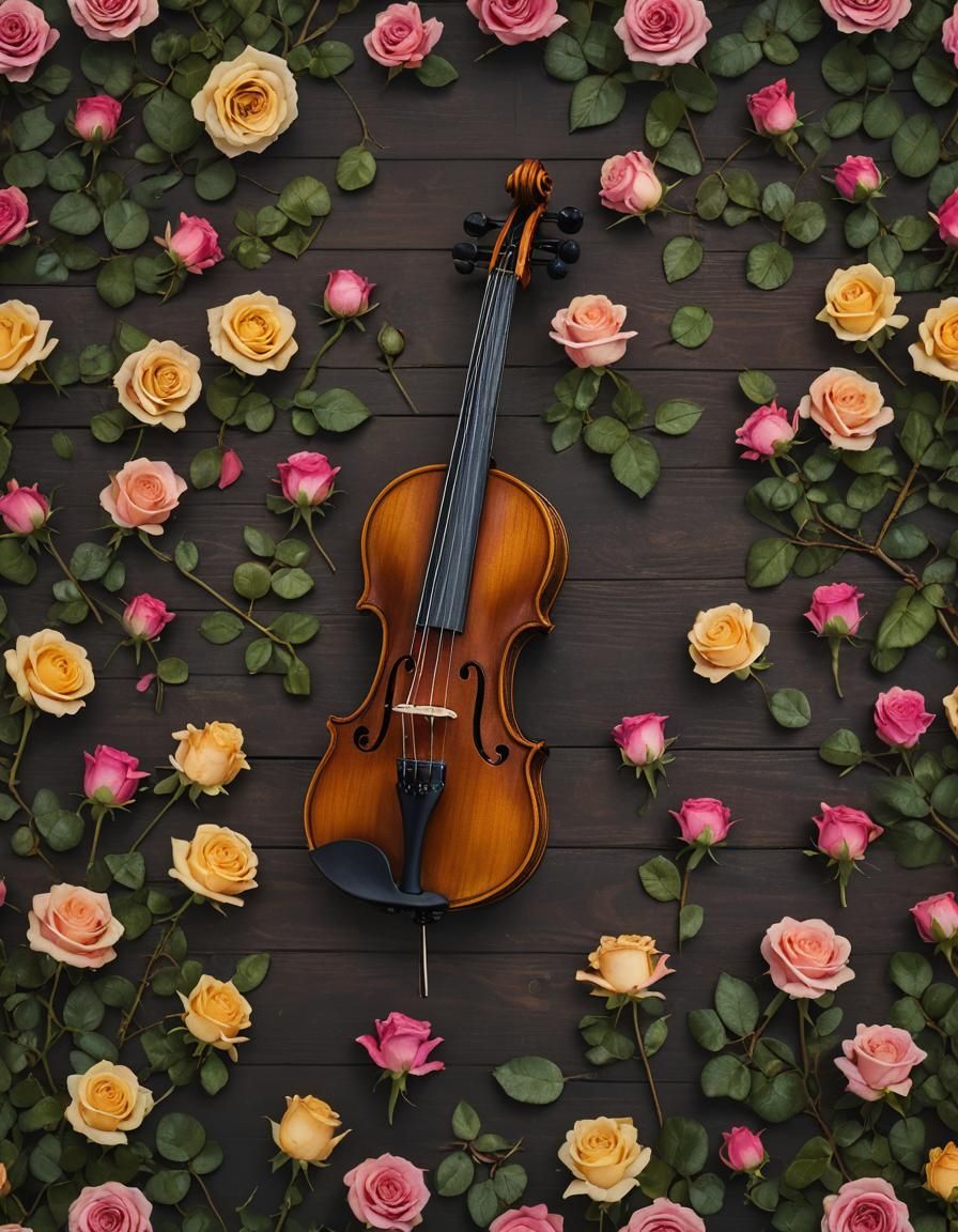 Classic Violin with Roses in Golden Hour Light