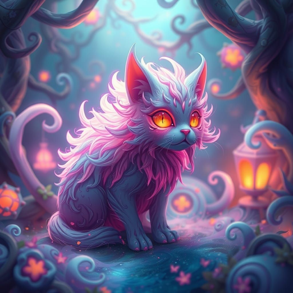 Whimsical Dreamcat in a Vibrant, Ethereal Realm