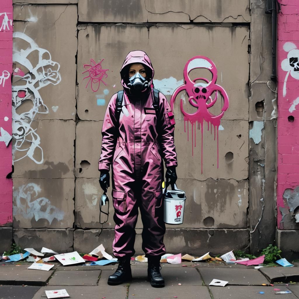 Banksy-Inspired Biohazard Suit Stencil Art