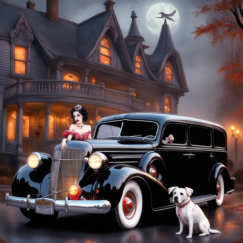 Betty Boop Witch with Koko and Bimbo Hearse