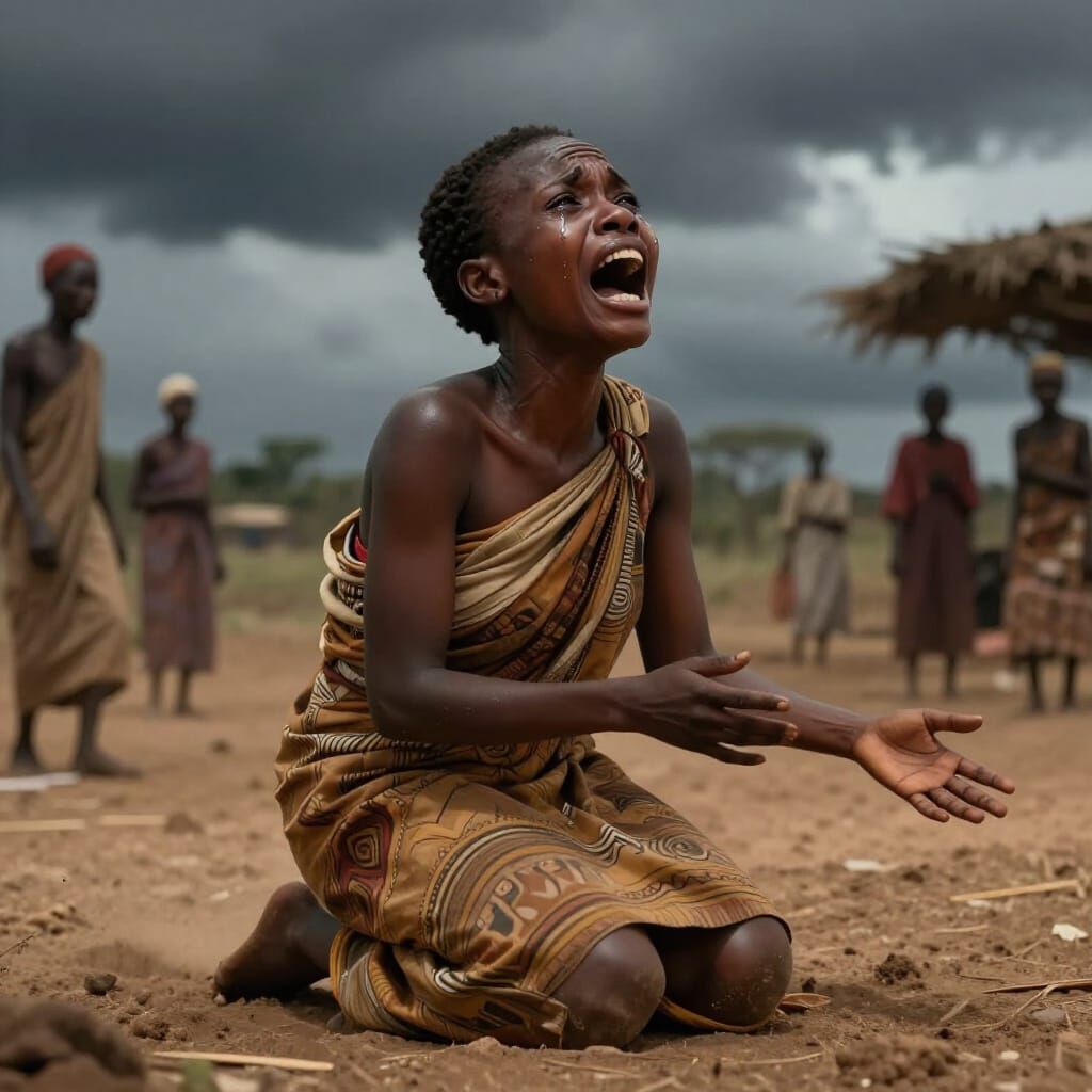 African Mother's Anguished Cry in Folklore Style
