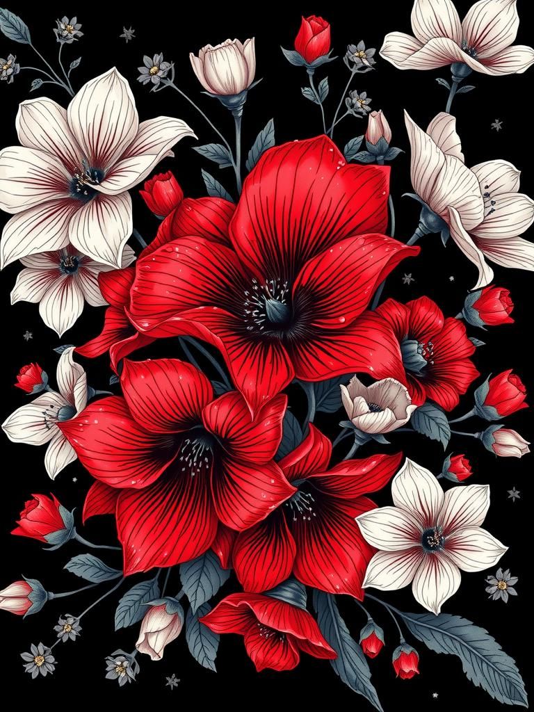 Luminous Floral Arrangement Against Black Backdrop